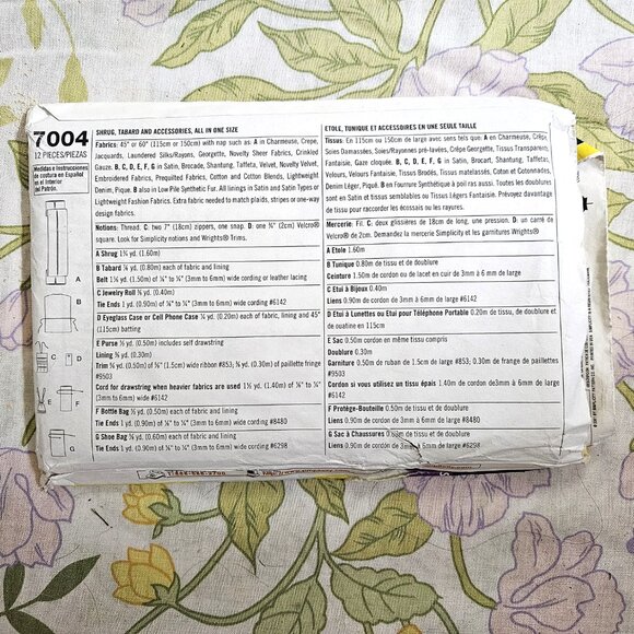 UNCUT Sewing Pattern Simplicity 7004 Shrug Tabard Accessories - Picture 2 of 3